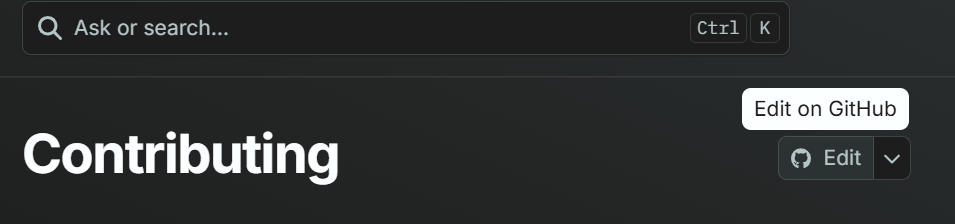 Edit on GitHub button location above table of contents on docs page